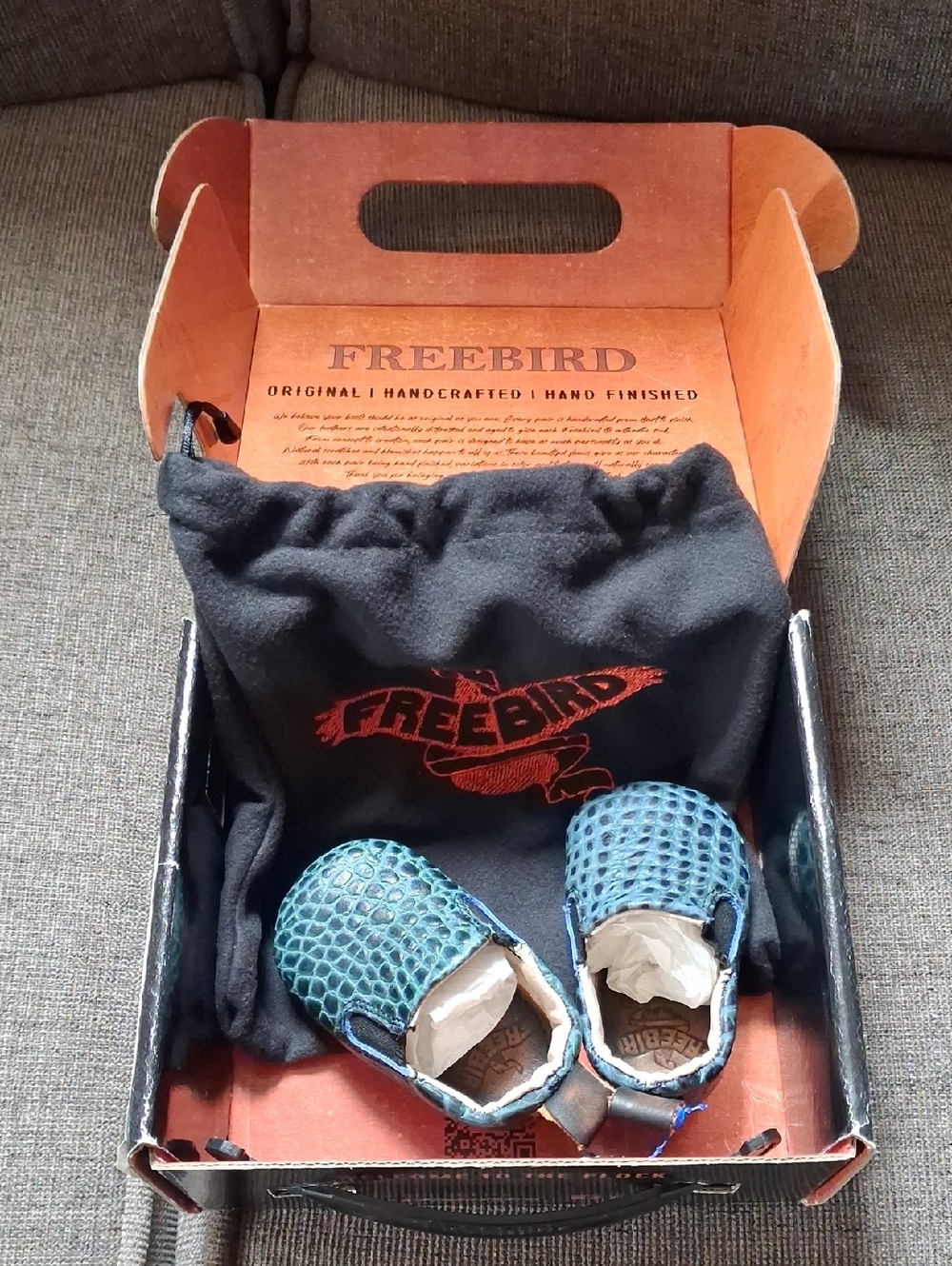Freebird Teal Blue Croc Textured Slip-On Kids Moccasins Baby Size 0 (0-3 Months)